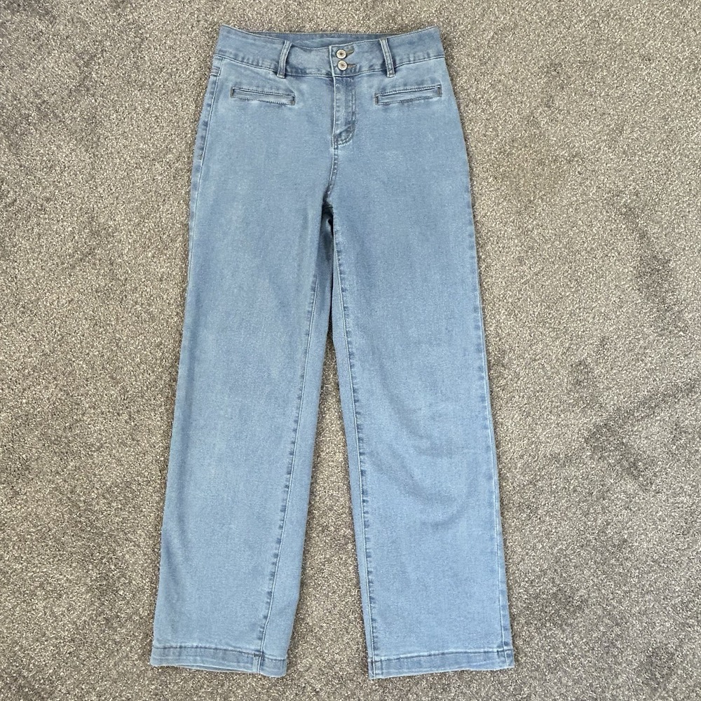Sidefeel Jeans Womens 8 Light Wash High Rise Wide Leg Stretch Double Button